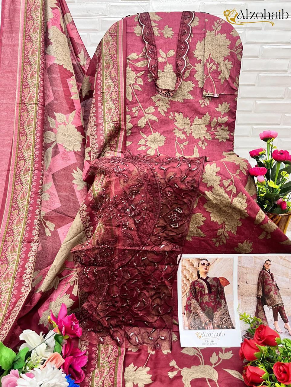 Alzohaib D.No. 1084-1085 Wholesale Cotton Pakistani Salwar Suit - Image 7