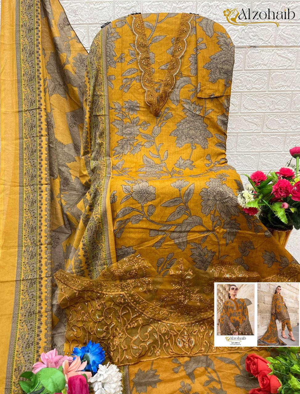 Alzohaib D.No. 1084-1085 Wholesale Cotton Pakistani Salwar Suit - Image 2