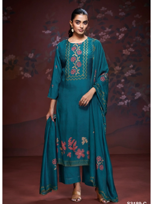 Ganga Brishti 3189 Designer Hand Embroidered Bemberg Silk Suit Catalog - Image 4