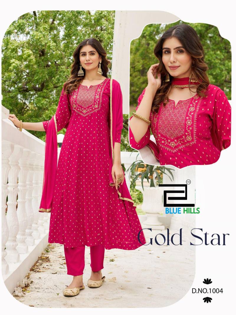 Blue Hills Gold Star Wholesale Rayon Anarkali Kurti With Bottom Dupatta