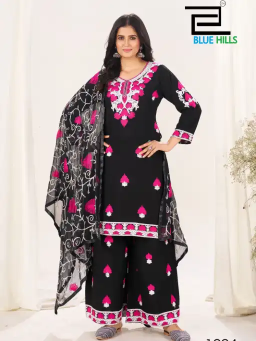 Blue Hills Pink Lotus Wholesale Rayon Readymade Sharara Suit Catalog