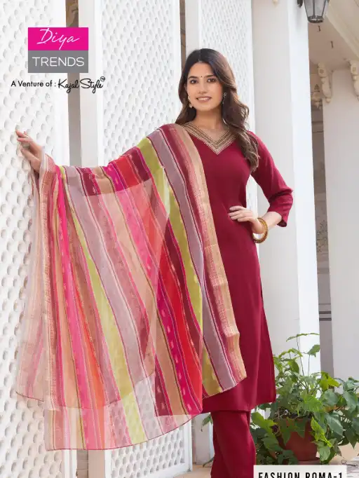 Diya Trends Fashion ROMA.1 Wholesale Straight Kurti With Bottom Dupatta - Image 3