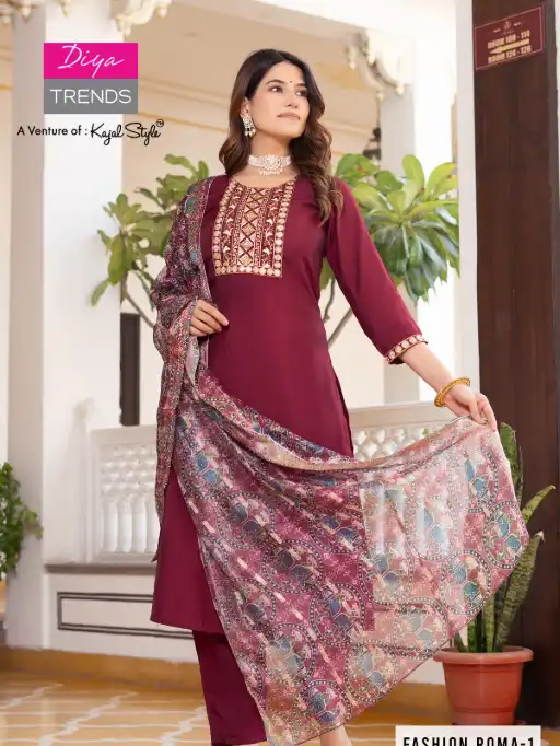 Diya Trends Fashion ROMA.1 Wholesale Straight Kurti With Bottom Dupatta - Image 6