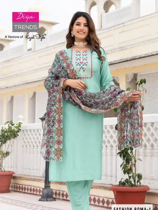 Diya Trends Fashion ROMA.1 Wholesale Straight Kurti With Bottom Dupatta - Image 8