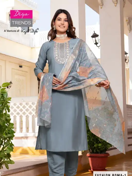 Diya Trends Fashion ROMA.1 Wholesale Straight Kurti With Bottom Dupatta - Image 2