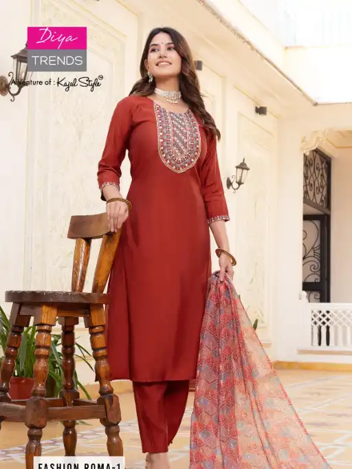 Diya Trends Fashion ROMA.1 Wholesale Straight Kurti With Bottom Dupatta - Image 4