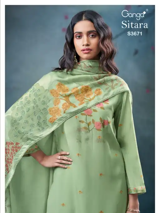 Ganga Sitara 3671 Wholesale Muslin Silk Salwar Kameez Collection