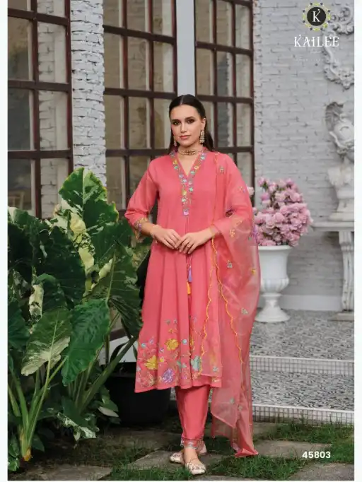 Kailee Satrangi Wholesale Chanderi Kurti Bottom With Dupatta Collection