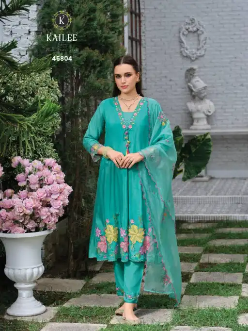 Kailee Satrangi Wholesale Chanderi Kurti Bottom With Dupatta Collection - Image 4