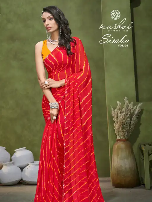 Kashvi Creation Simba Vol 26 Wholesale Georgette Leheriya Saree Catalog - Image 6