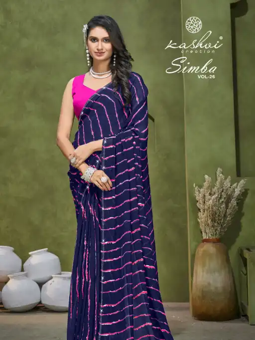 Kashvi Creation Simba Vol 26 Wholesale Georgette Leheriya Saree Catalog - Image 7