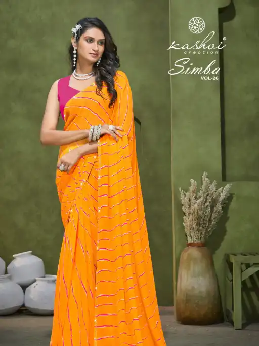 Kashvi Creation Simba Vol 26 Wholesale Georgette Leheriya Saree Catalog - Image 8