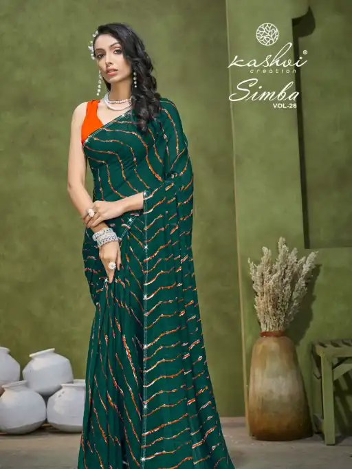 Kashvi Creation Simba Vol 26 Wholesale Georgette Leheriya Saree Catalog - Image 9