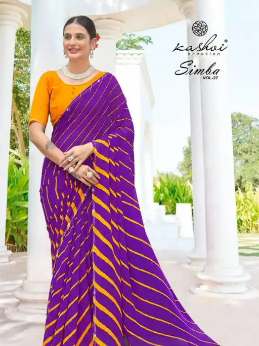 Kashvi Simba Vol 27 Georgette Lehariya Print Saree Wholesale Collection - Image 6
