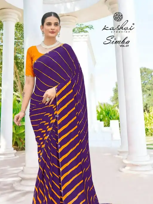 Kashvi Simba Vol 27 Georgette Lehariya Print Saree Wholesale Collection - Image 7