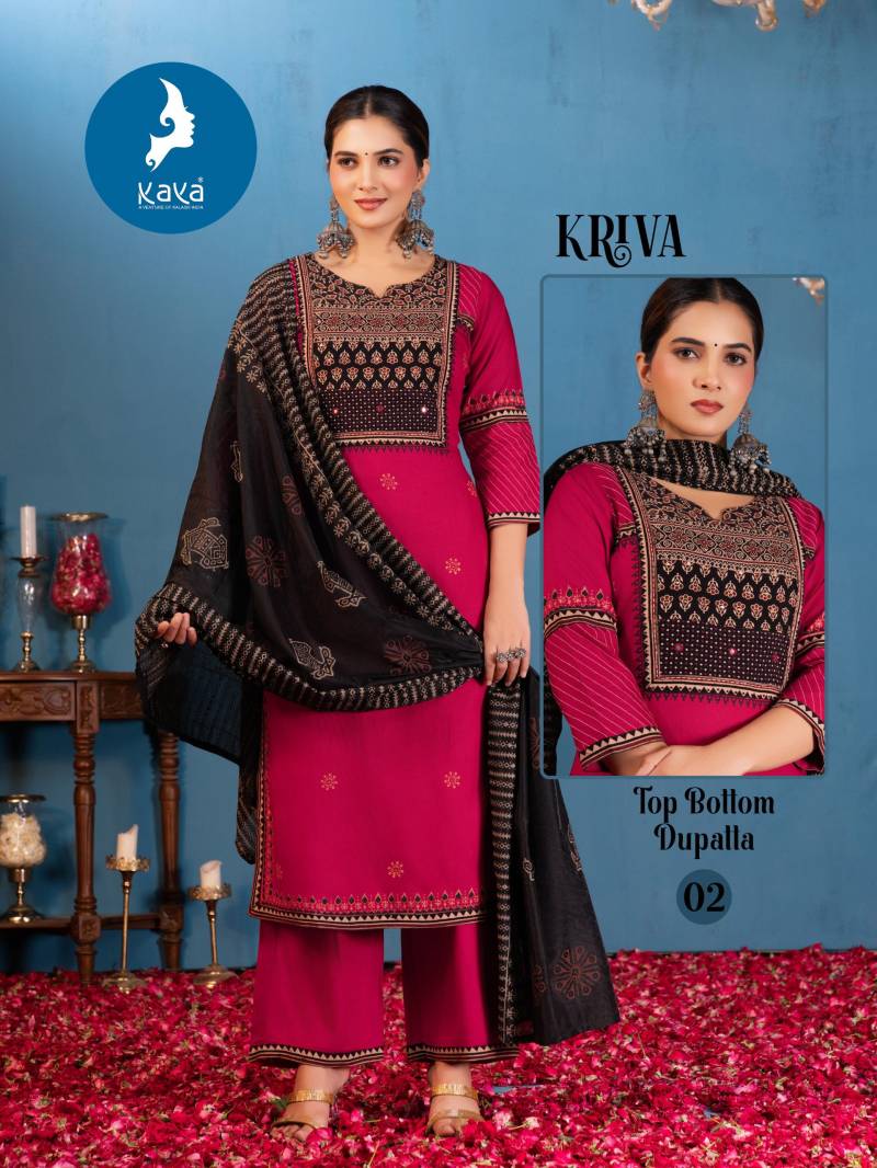 Kaya Kriva Wholesale Chanderi Rayon Kurti With Bottom Dupatta - Image 6