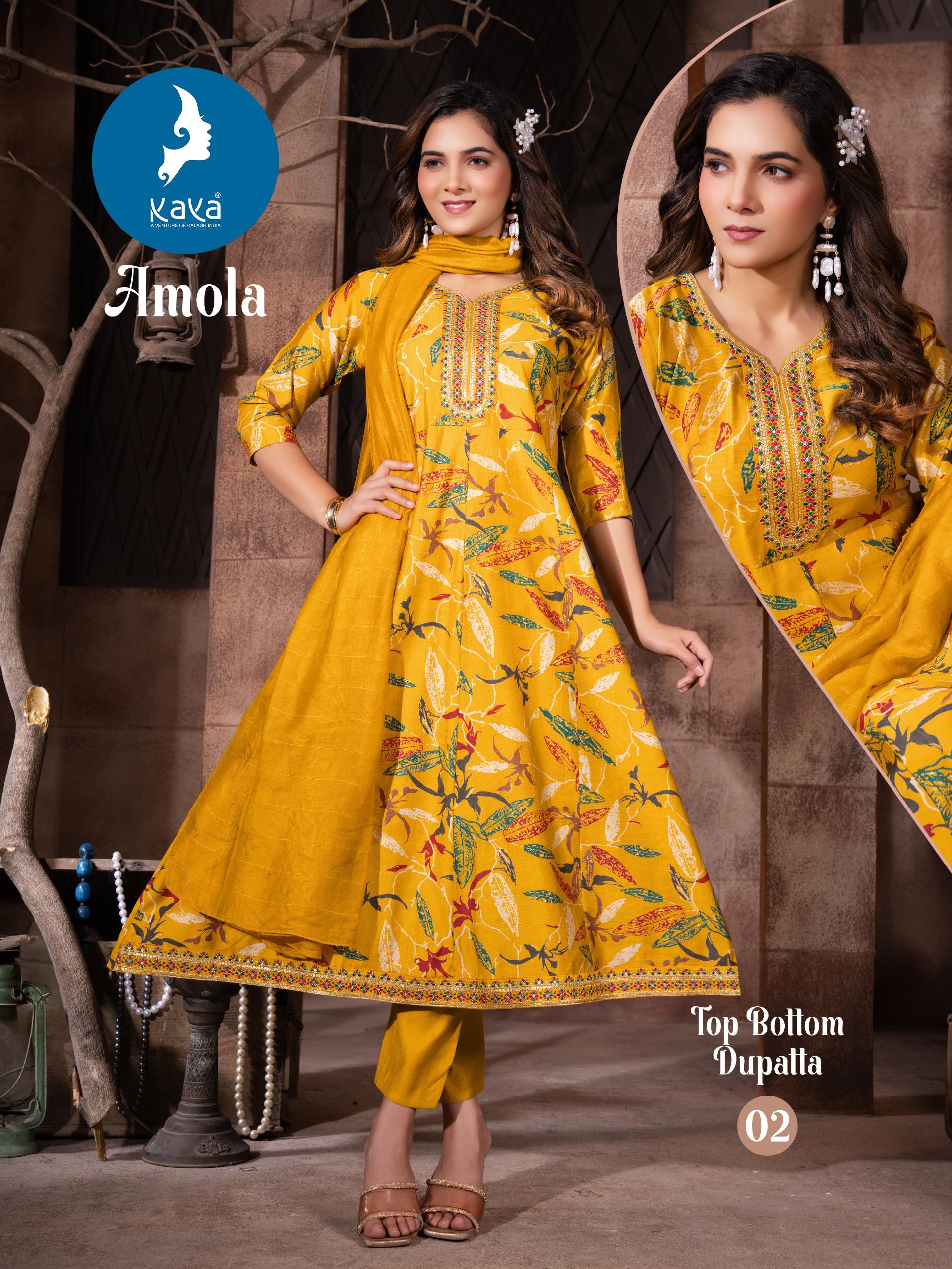 Kaya Kurti Amola Wholesale Anarkali Kurti With Bottom Dupatta Catalog - Image 7
