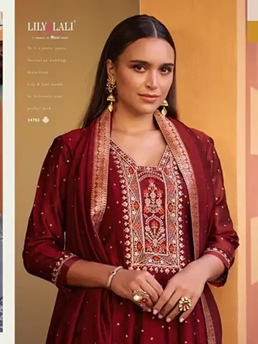 Lily And Lali Anarkali Vol 1 Wholesale Designer Vichitra Silk Anarkali Suit