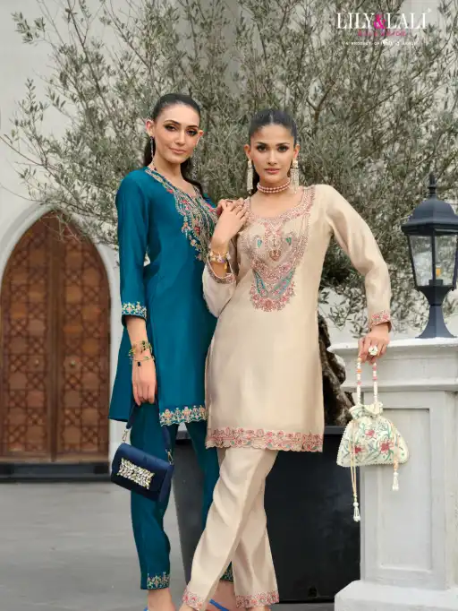 Lily & Lali Anqra Wholesale Embroidery Tusser Silk Co-Ord Set Collection