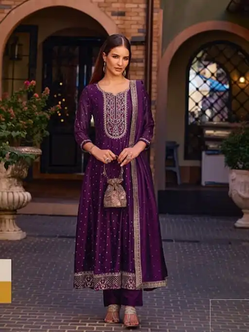 Lily and Lali Anarkali 2 Wholesale Embroidery Vichitra Silk Anarkali Suit