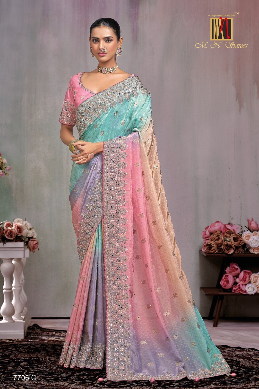 Fancy Handwork Festival Saree, Perfect For Making a Statement At Any Celebration. This Exquisite Saree Features Intricate Handwork, Including Embroidery, Sequins, And Beadwork, Saree