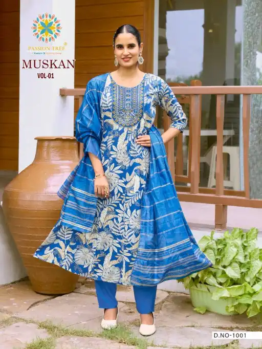 Passion Tree Muskan Vol 1 by Wholesale Rayon Anarkali Kurti With Bottom Dupatta