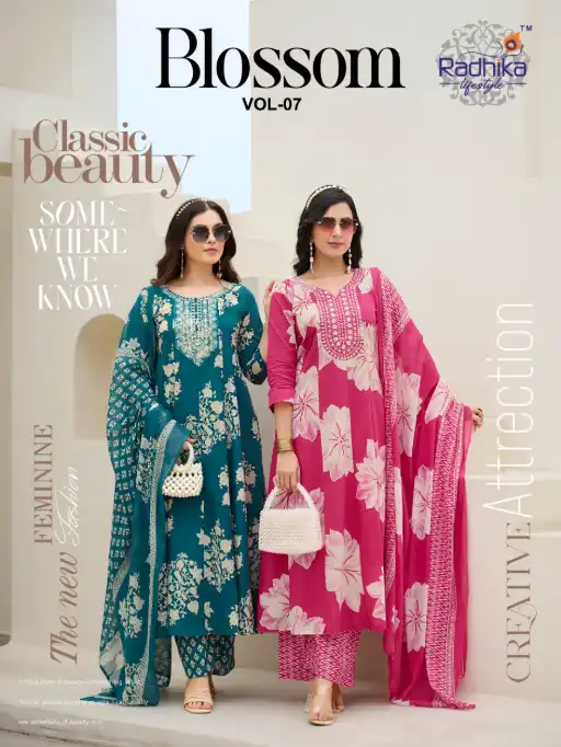 Radhika Blossom Vol 7 Wholesale Cotton Kurti With Bottom Dupatta