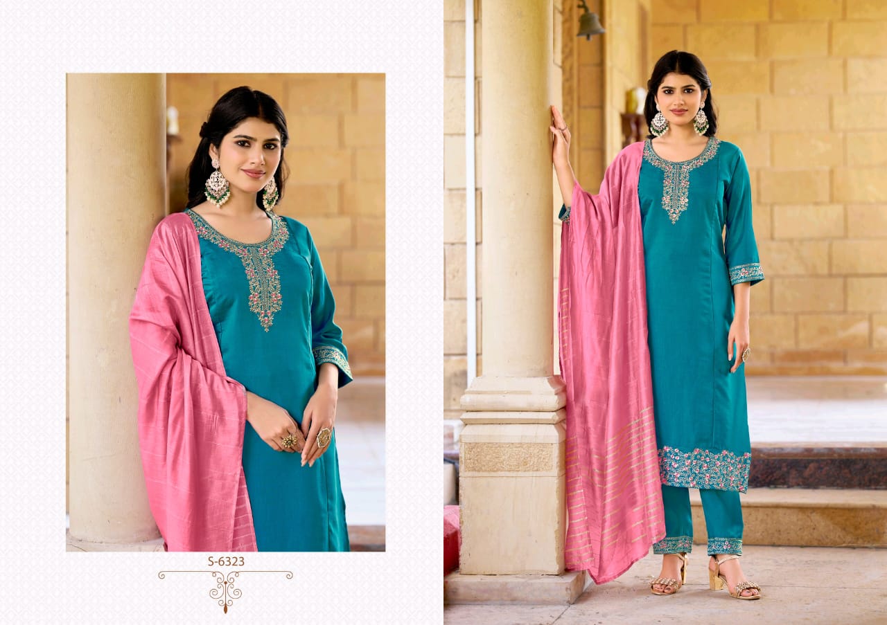 SBS Modethnic Fashion Dhara Roman Silk Readymade Salwar Suit Wholesale Catalog - Image 4