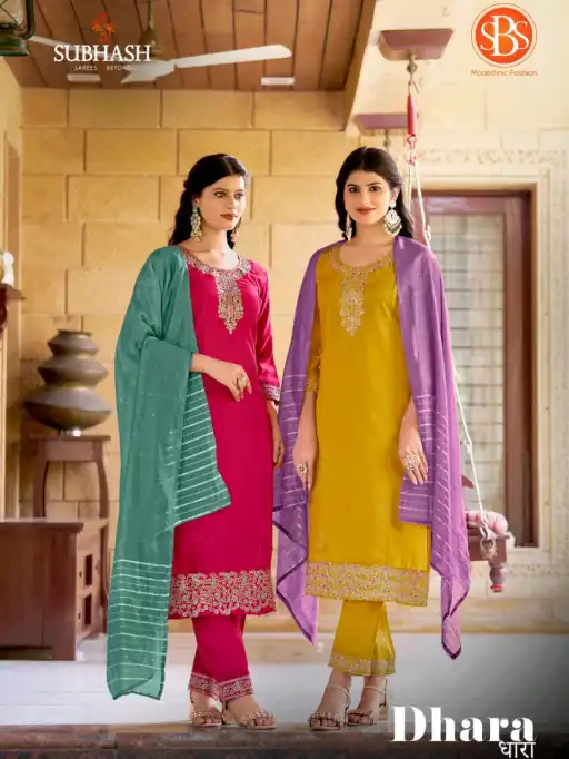 SBS Modethnic Fashion Dhara Roman Silk Readymade Salwar Suit Wholesale Catalog