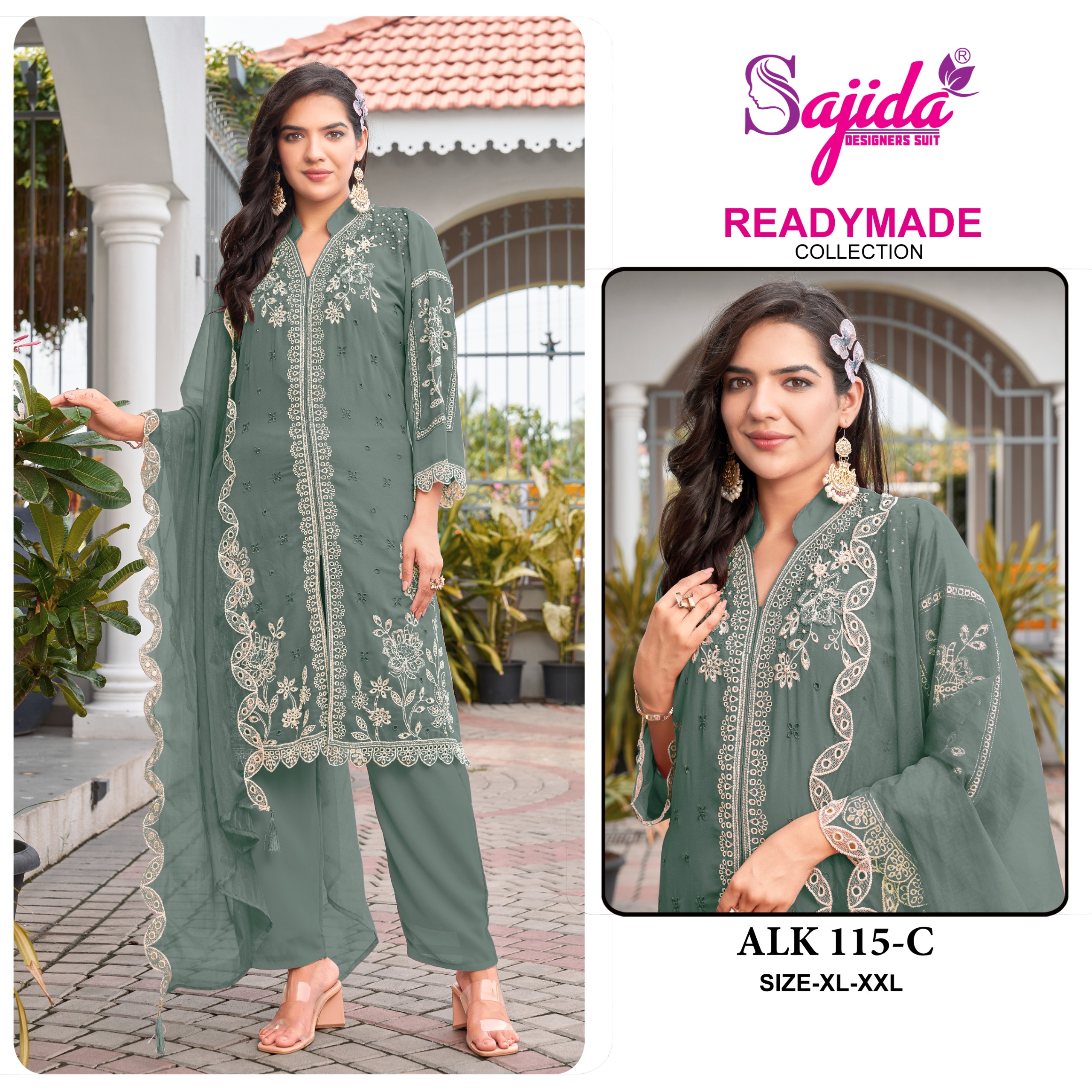 Sajida Designer Suit ALK-115 Wholesale Readymade Pakistani Suit — Wholesale Salwar Suits, Sajida wholesale from Surat - Gallery Image 2