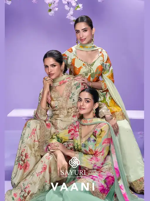 Sayuri Designer Vaani Wholesale Premium Chinon Silk Readymade Sharara Suit