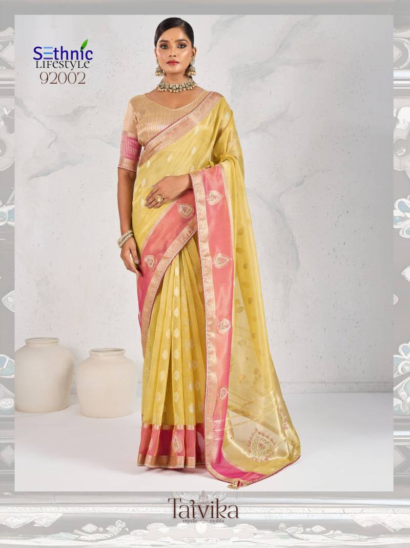 Sethnic Tatvika Wholesale Zari Tissue Linen Saree Collection - Image 2