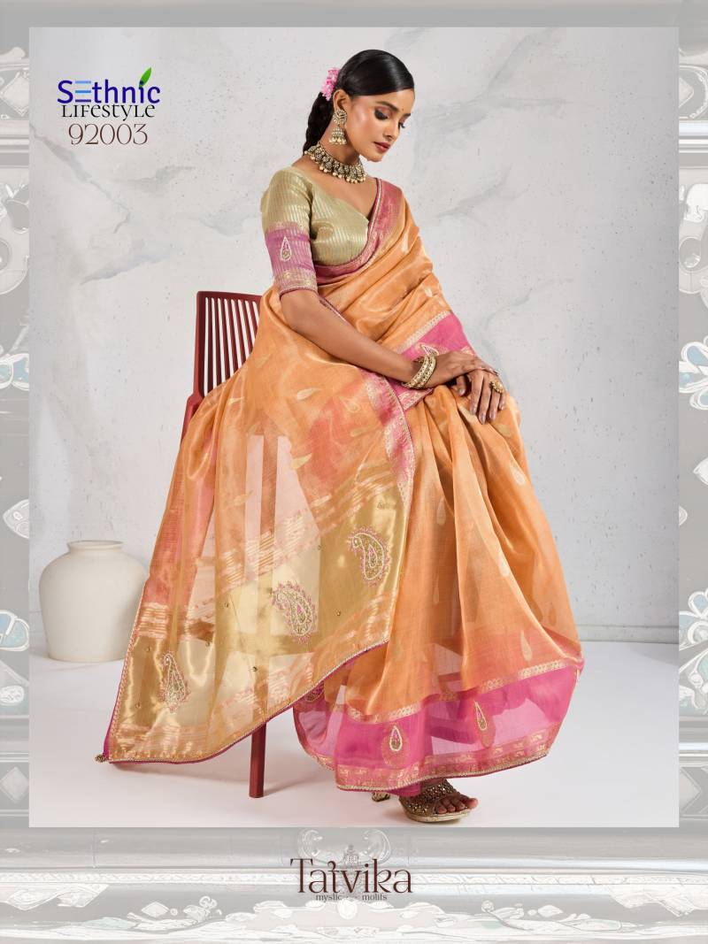 Sethnic Tatvika Wholesale Zari Tissue Linen Saree Collection - Image 4