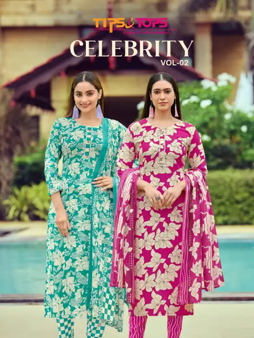 Tips & Tops Celebrity Vol 02 Wholesale Rayon Printed Kurti With Bottom Dupatta