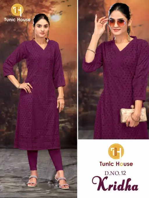 Tunic House Kridha Wholesale Chikankari Rayon Kurti With Bottom - Image 5