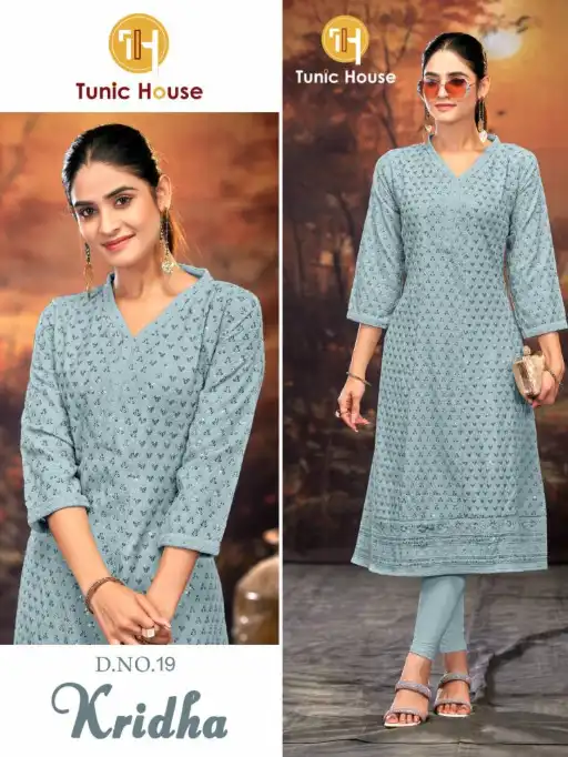 Tunic House Kridha Wholesale Chikankari Rayon Kurti With Bottom - Image 6
