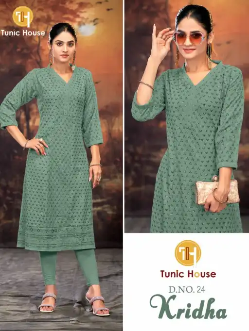 Tunic House Kridha Wholesale Chikankari Rayon Kurti With Bottom - Image 7