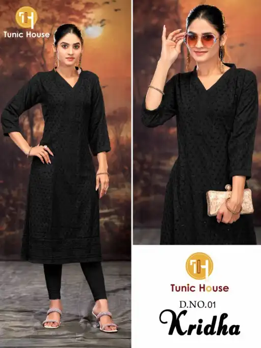 Tunic House Kridha Wholesale Chikankari Rayon Kurti With Bottom