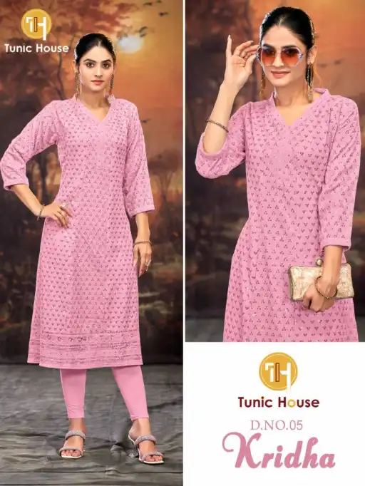 Tunic House Kridha Wholesale Chikankari Rayon Kurti With Bottom - Image 2