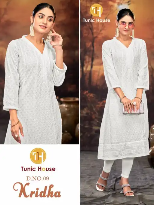 Tunic House Kridha Wholesale Chikankari Rayon Kurti With Bottom - Image 3