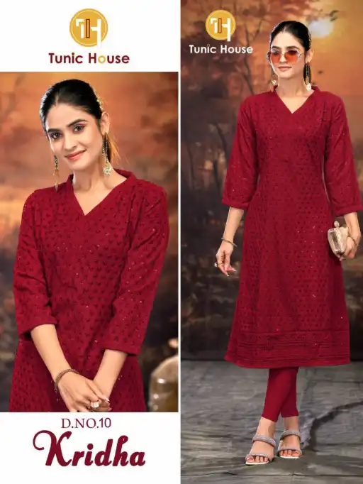 Tunic House Kridha Wholesale Chikankari Rayon Kurti With Bottom - Image 4