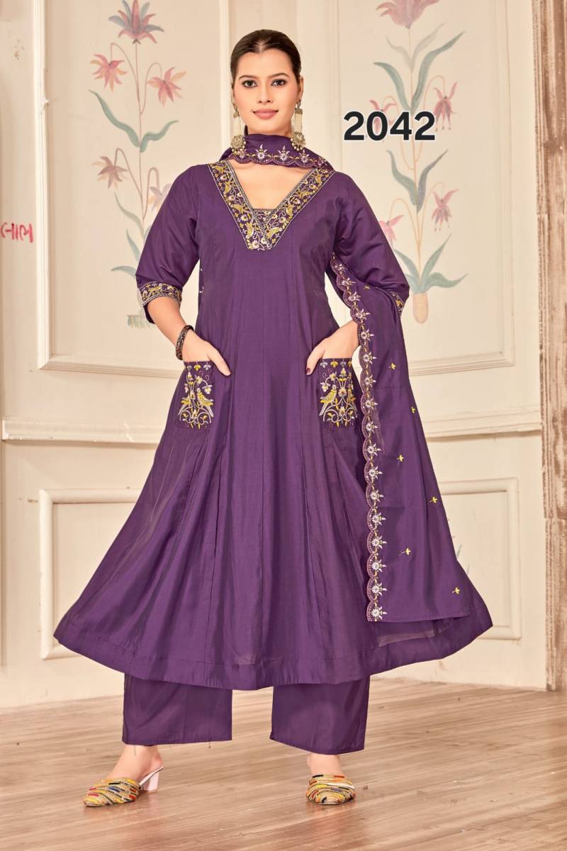 Vardan Ethnic Alinee 2042 Wholesale Roman Silk Kurti Bottom With Dupatta