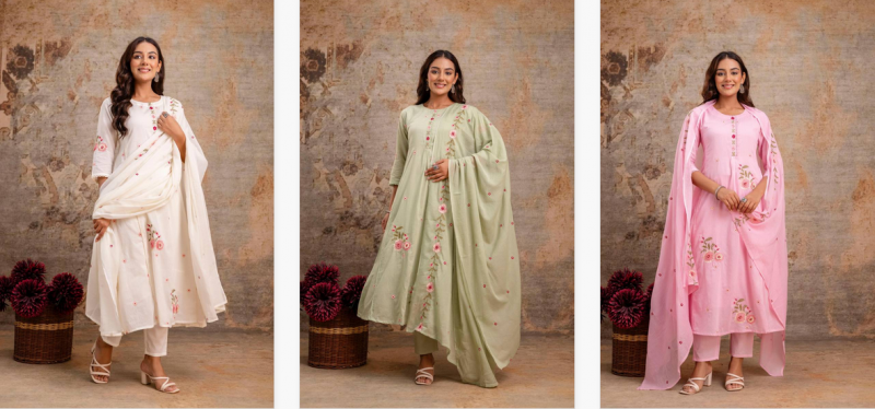 Vardan Ethnic Naisha K 155 Wholesale Mulmul Kurti Bottom With Dupatta - Image 8