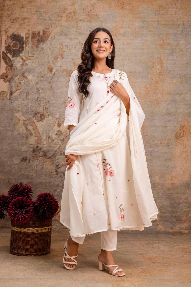 Vardan Ethnic Naisha K 155 Wholesale Mulmul Kurti Bottom With Dupatta - Image 5