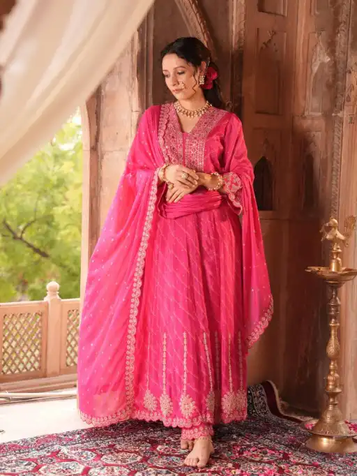 Vardan Ethnic Tanyaa P 417 Wholesale Chinon Anarkali Kurti With Bottom Dupatta