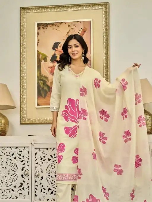 Vardan Naisha K 111 Wholesale Handwork Cotton Kurti With Bottom Dupatta - Image 4