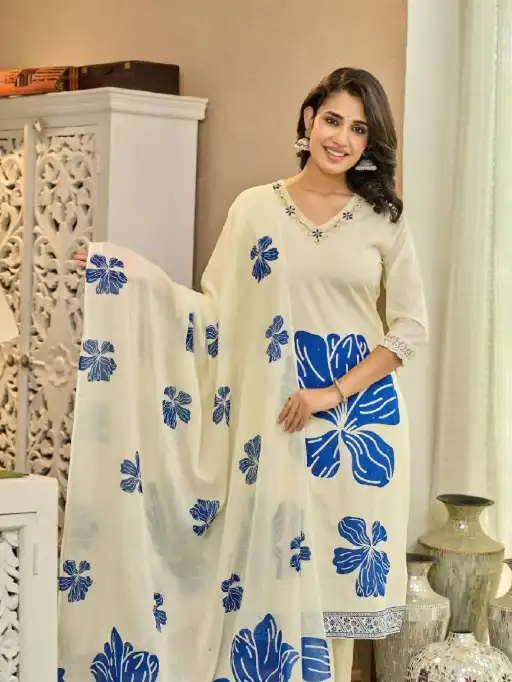 Vardan Naisha K 111 Wholesale Handwork Cotton Kurti With Bottom Dupatta - Image 5