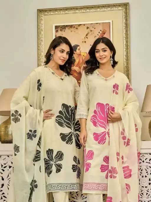 Vardan Naisha K 111 Wholesale Handwork Cotton Kurti With Bottom Dupatta