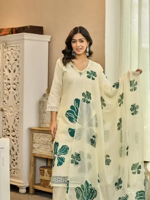 Vardan Naisha K 111 Wholesale Handwork Cotton Kurti With Bottom Dupatta - Image 2