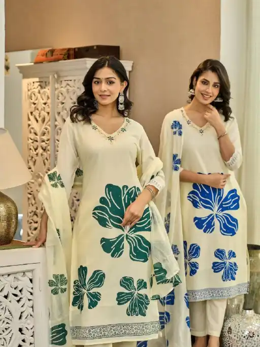 Vardan Naisha K 111 Wholesale Handwork Cotton Kurti With Bottom Dupatta - Image 6